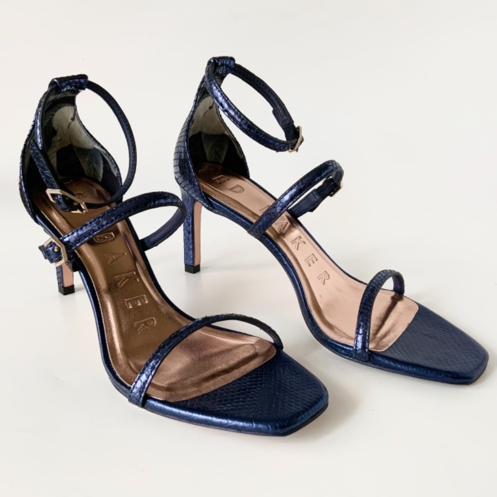 Ted Baker Triam Blue Snake Ankle Strap Heel Sandal Leather Fashion Pumps Shoes - Picture 7 of 11